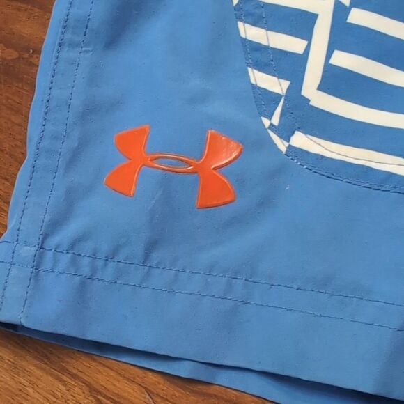Under Armour Blue Print Swim Board Shorts Sz Youth Small - Picture 3 of 7